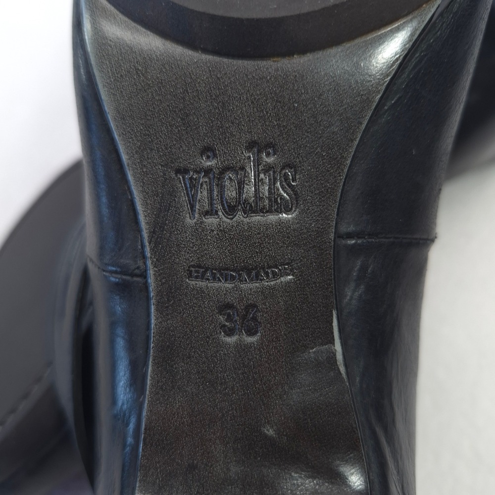Vialis Black Leather Mary Jane Heels Buttoned Strap Round Toe Size 6 - Picture 4 of 12